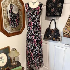 VTG 90s / Y2K DB USA Black & Multicolor Floral Beaded Sequin Dark Femme Dress